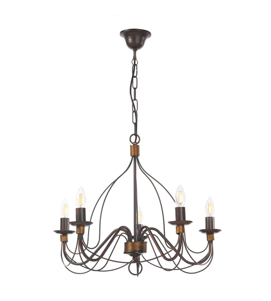 LAMPADARIO A 5 LUCI "FIAMMA" MARRONE, E14